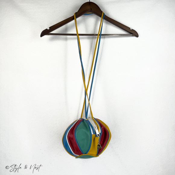 Brio Vintage Rainbow Leather Balloon Ball Shoulder Bag Retro Chic Romantic - Picture 1 of 10